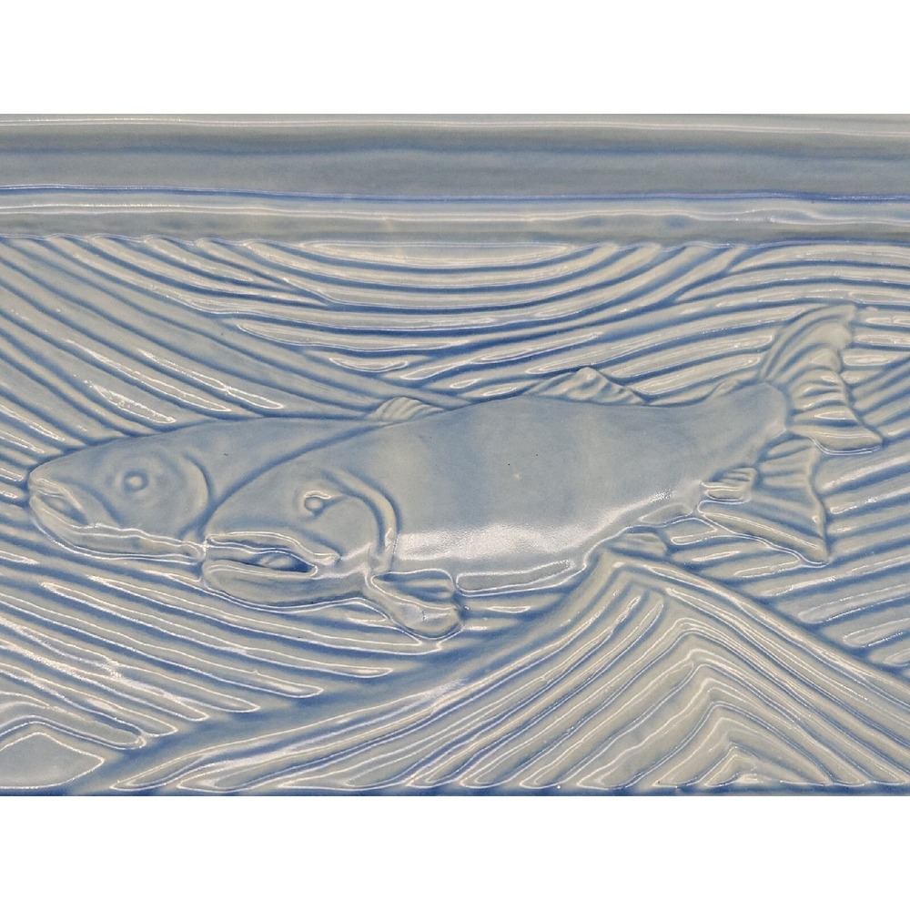 Art Pottery Salmon Fish Platter Plate Serving Oval Signed Numbered - Picture 2 of 5